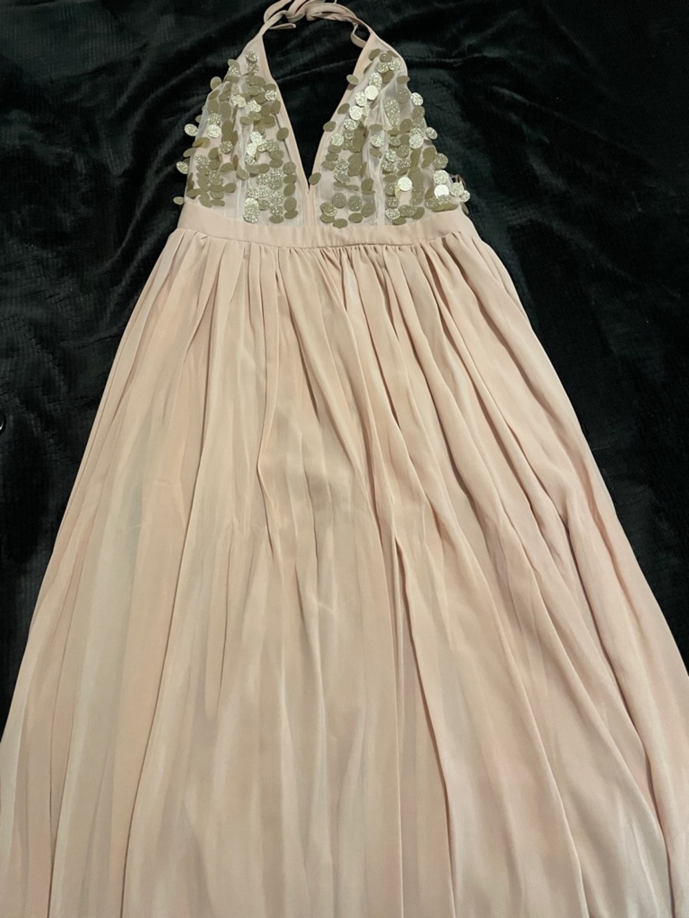 Blush Pink Halter Sequin Bodice Maxi Dress